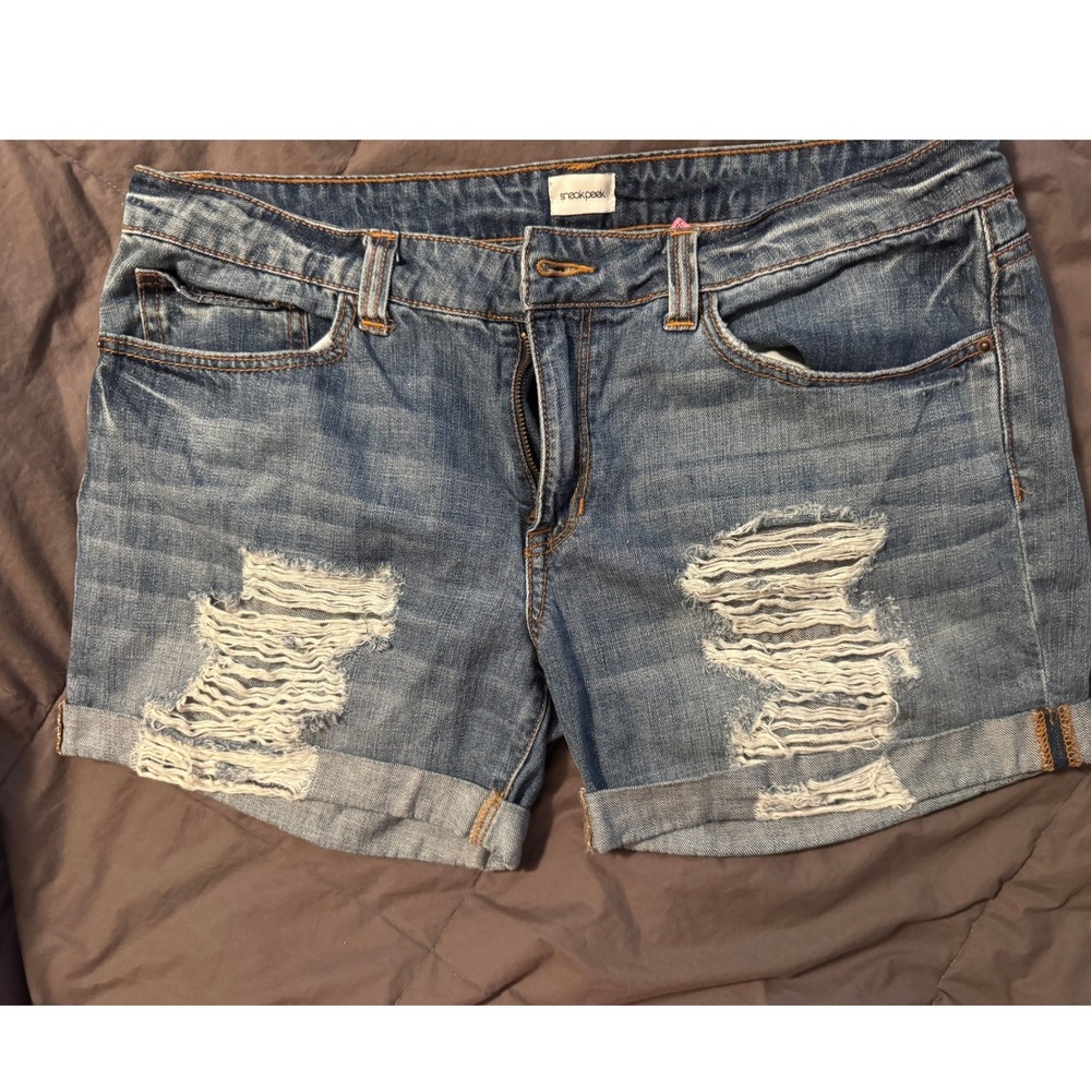 Sneak Peek Boyfriend Distressed Denim Shorts Medium Wash Cuffed Size L SP-S6623D